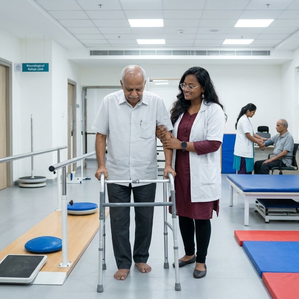 Dr. Pushpa Sharma assisting patient with neurological paralysis rehabilitation in Mumbai