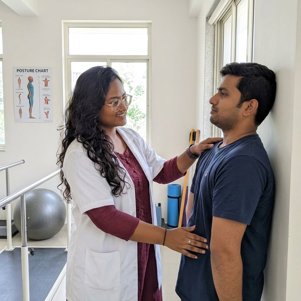 Dr. Pushpa Sharma guiding patient through posture correction exercises physiotherapy in Mumbai